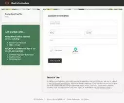 Account Information page: select your country, type your first name, last name, and email address, then select the checkbox in the CAPTCHA field before clicking the Verify my email button