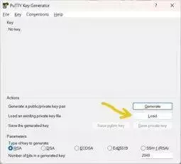 open the PuTTY Key Generator application and click the Load button