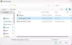 click to select the .key file (not the .key.pub file!) and click the Open button