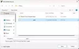 please select where to save the new PuTTY Private key file, name it, then click the Save button